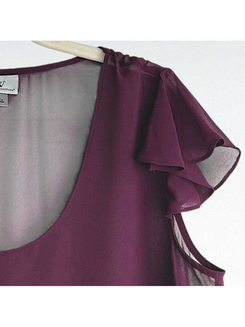 Worthington Dark Fairy Feminine Sheer Ruffle Top L Flutter Sleeve y2k WhimsiGoth - Picture 4 of 7